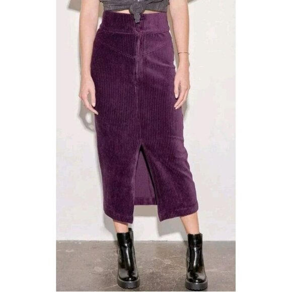 NWT Free People NWT Roxy Ribbed Maxi Pencil Skirt Sz Large Zip Front Purple Soft - Picture 7 of 7